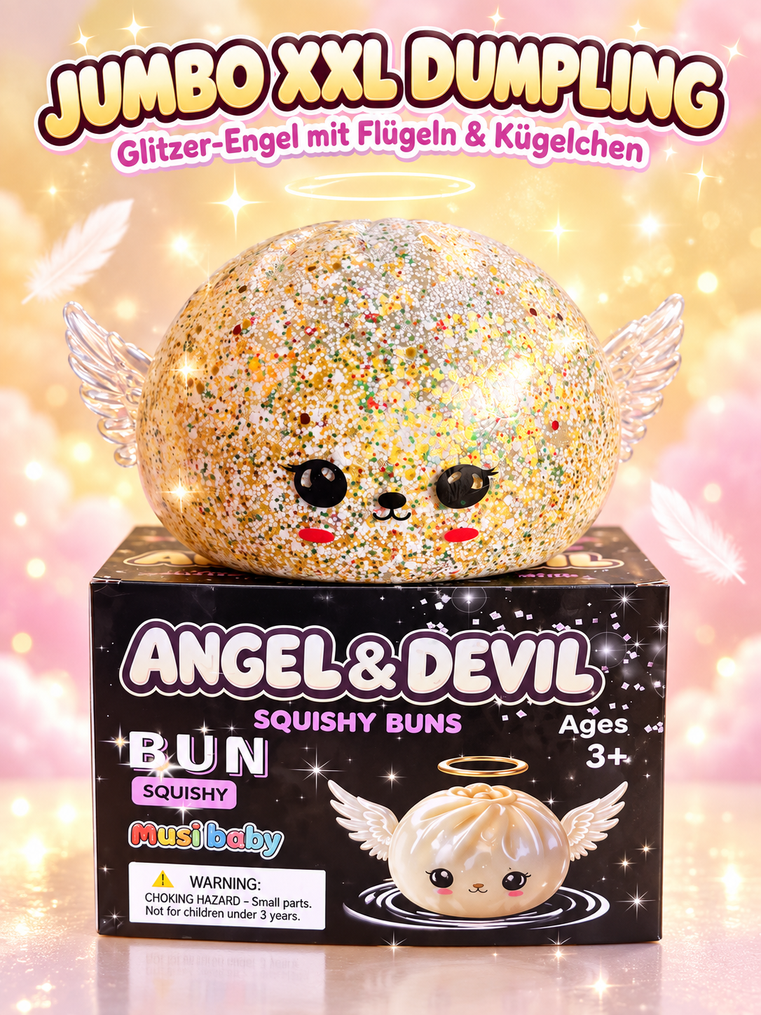 😇✨ Jumbo XXL Dumpling – Glitzer-Engel 18cm