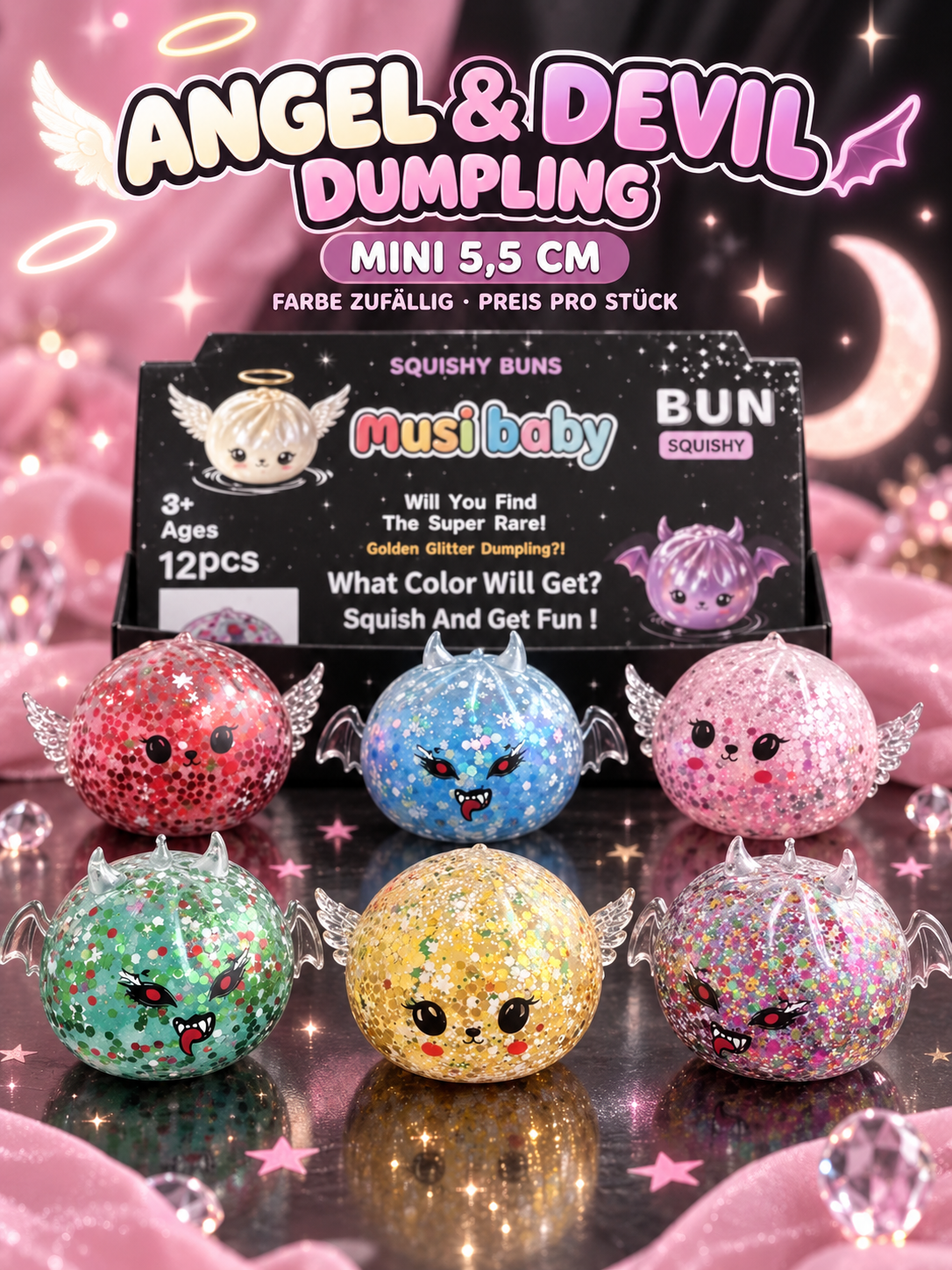 😇😈 Mini Angel & Devil Dumpling mit Glitzer