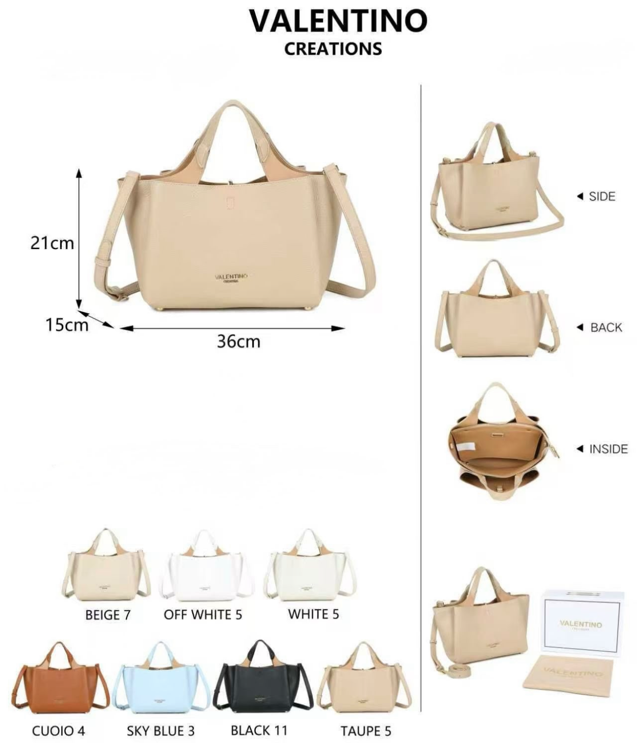 Elegante Damen Shopper von Valentino Creations (36x21x15) - Taupe