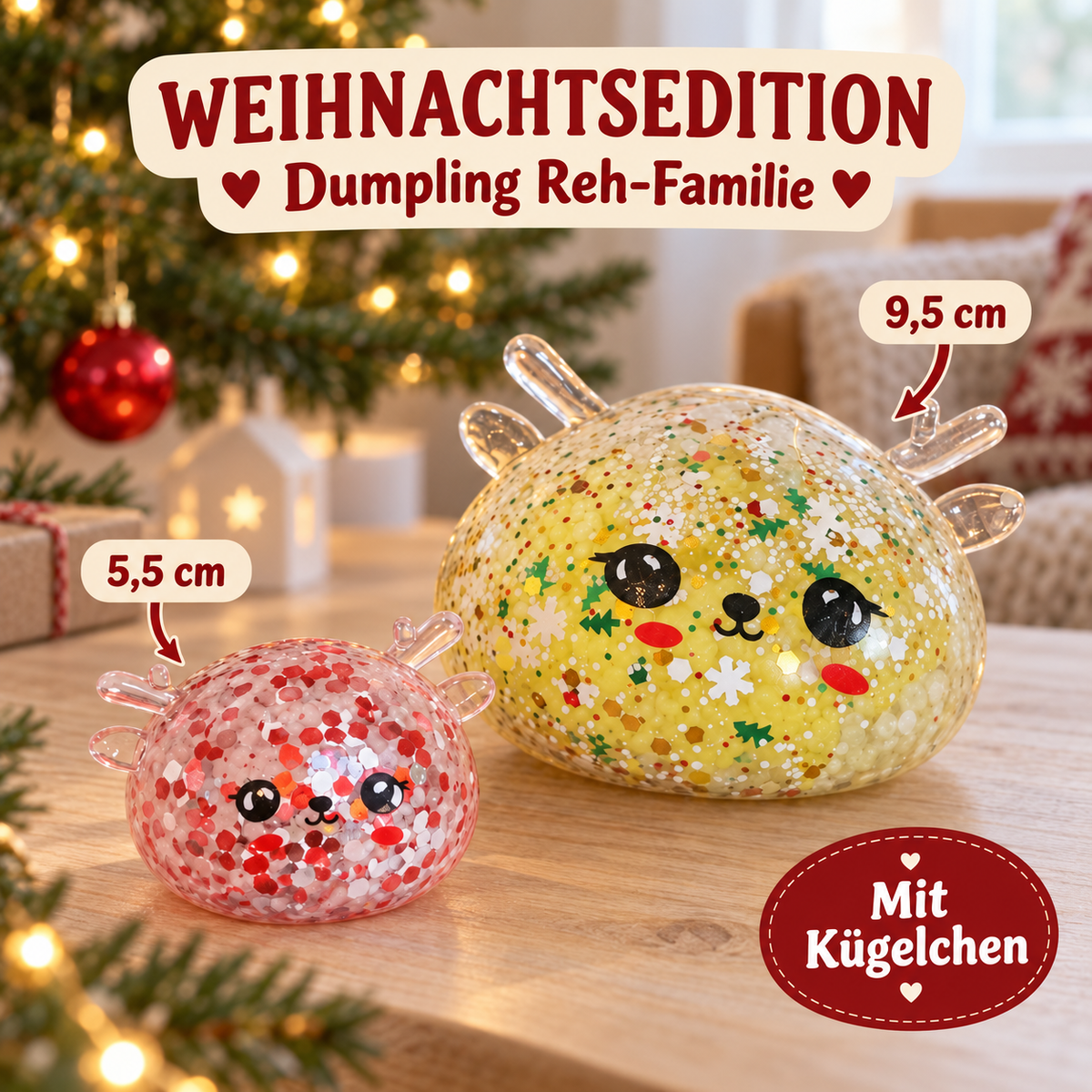 🦌🎄 Weihnachtsedition – Dumpling-Reh-Familie im 2er-Set