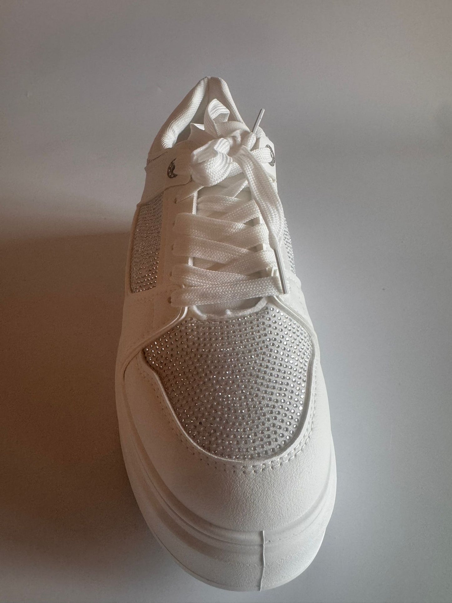 Damen Plateau-Sneaker in Weiß mit Strasssteinen