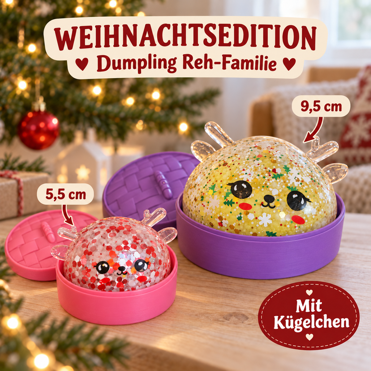 🦌🎄 Weihnachtsedition – Dumpling-Reh-Familie im 2er-Set