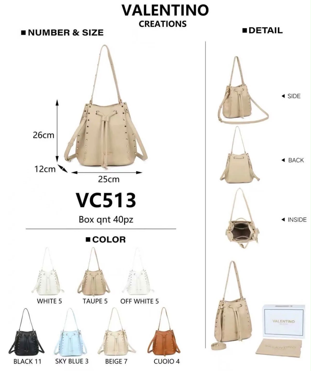 Elegante Damen Henkeltasche von Valentino Creations (VC513) - SkyBlue