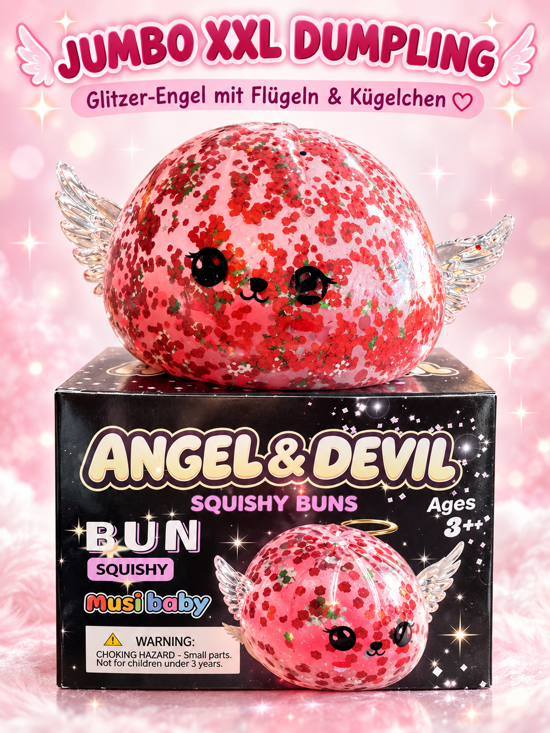 😇✨ Jumbo XXL Dumpling – Glitzer-Engel 18cm