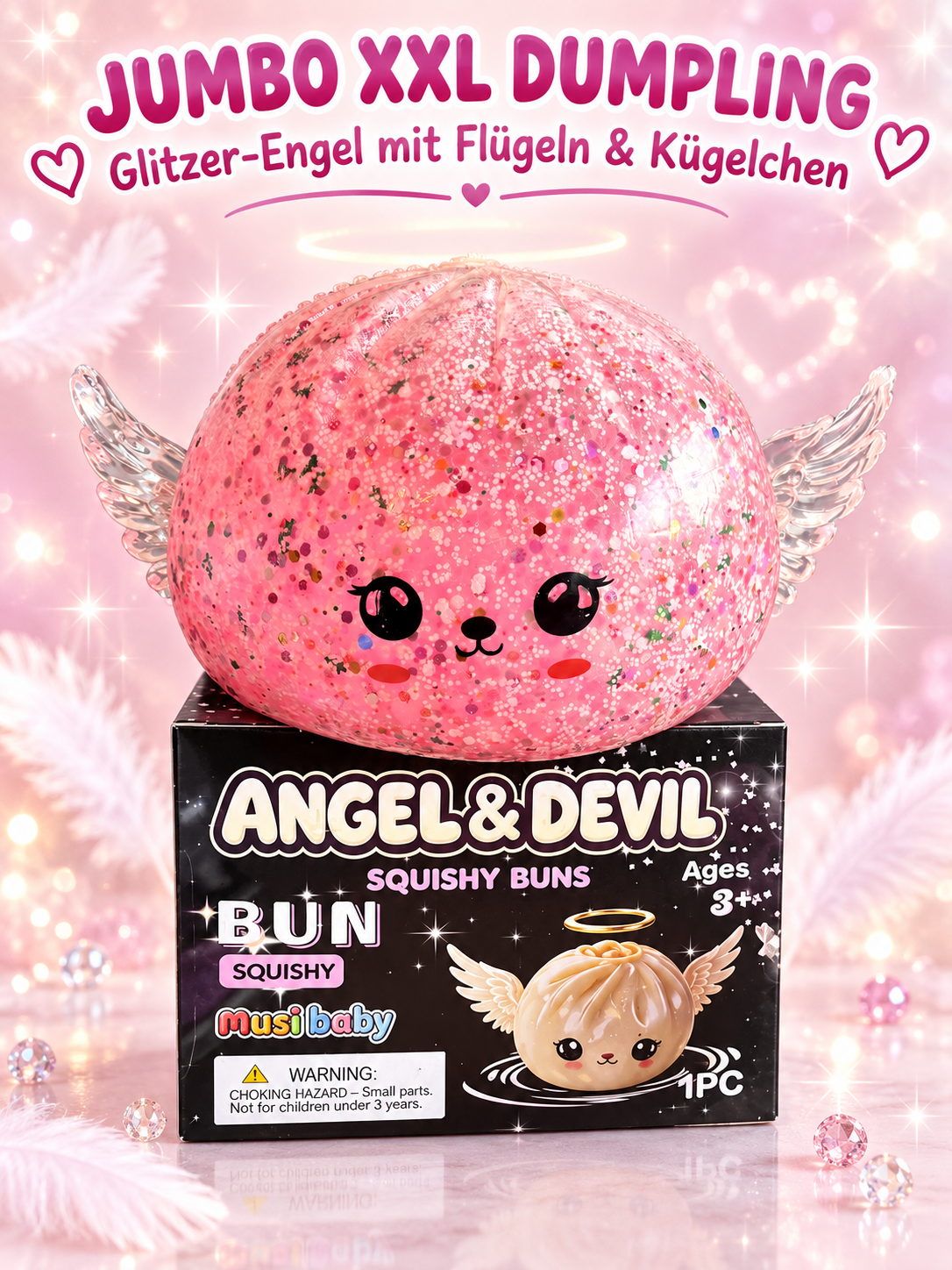 😇✨ Jumbo XXL Dumpling – Glitzer-Engel 18cm