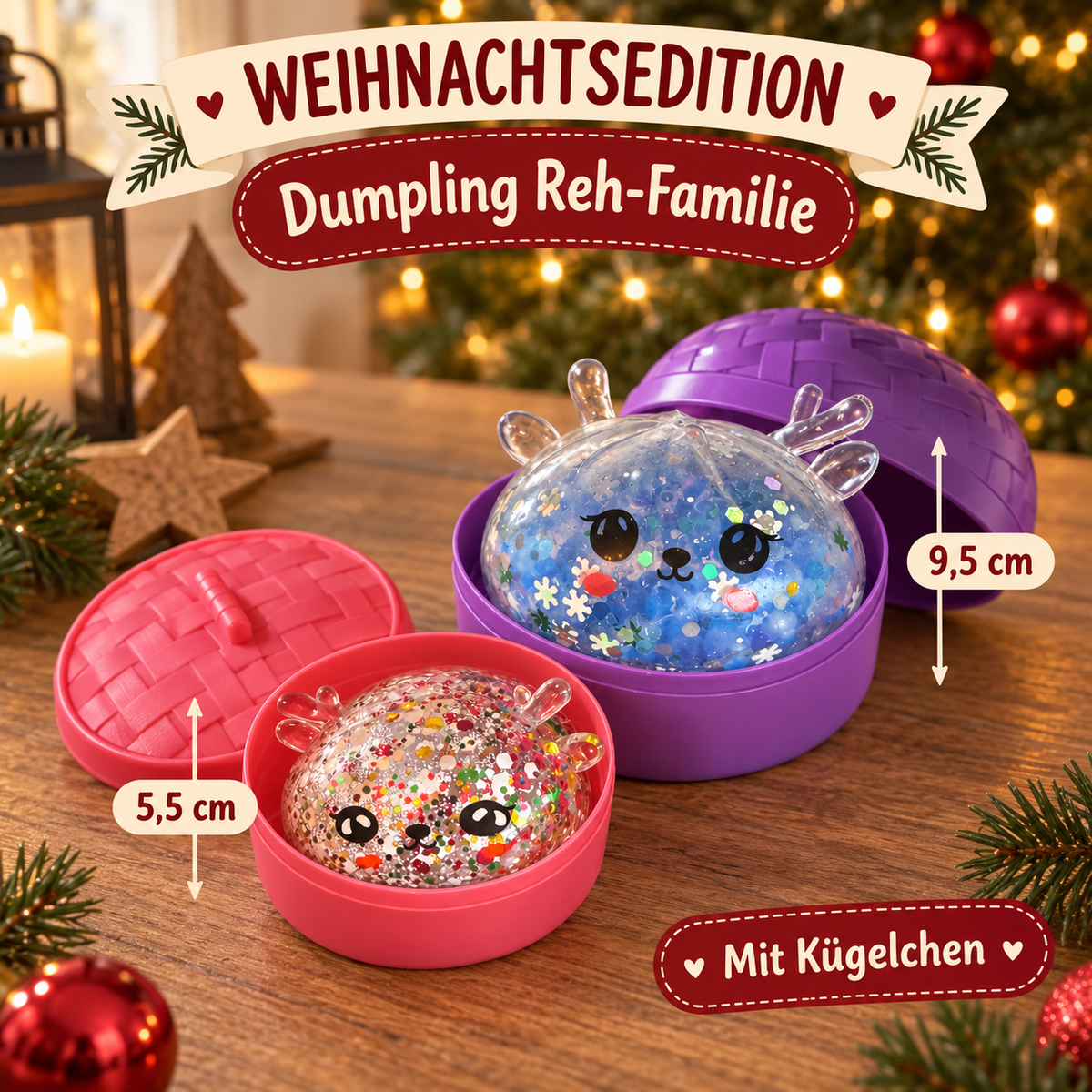 🦌🎄 Weihnachtsedition – Dumpling-Reh-Familie im 2er-Set