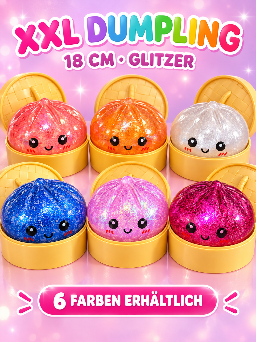 XXL Jumbo Dumpling Squishy – 18 cm mit Glitzer