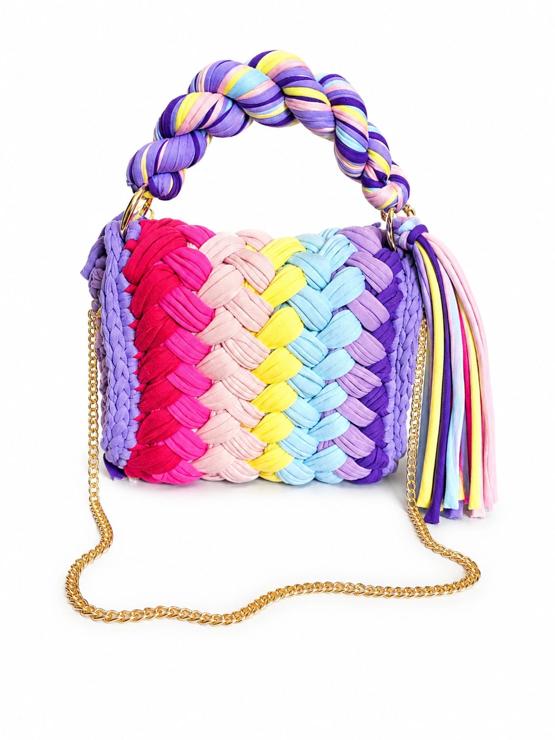 Geflochtene Damen Handtasche von Pelleteria Beta (20x16) - Mehrfarbig_Lila_Pink