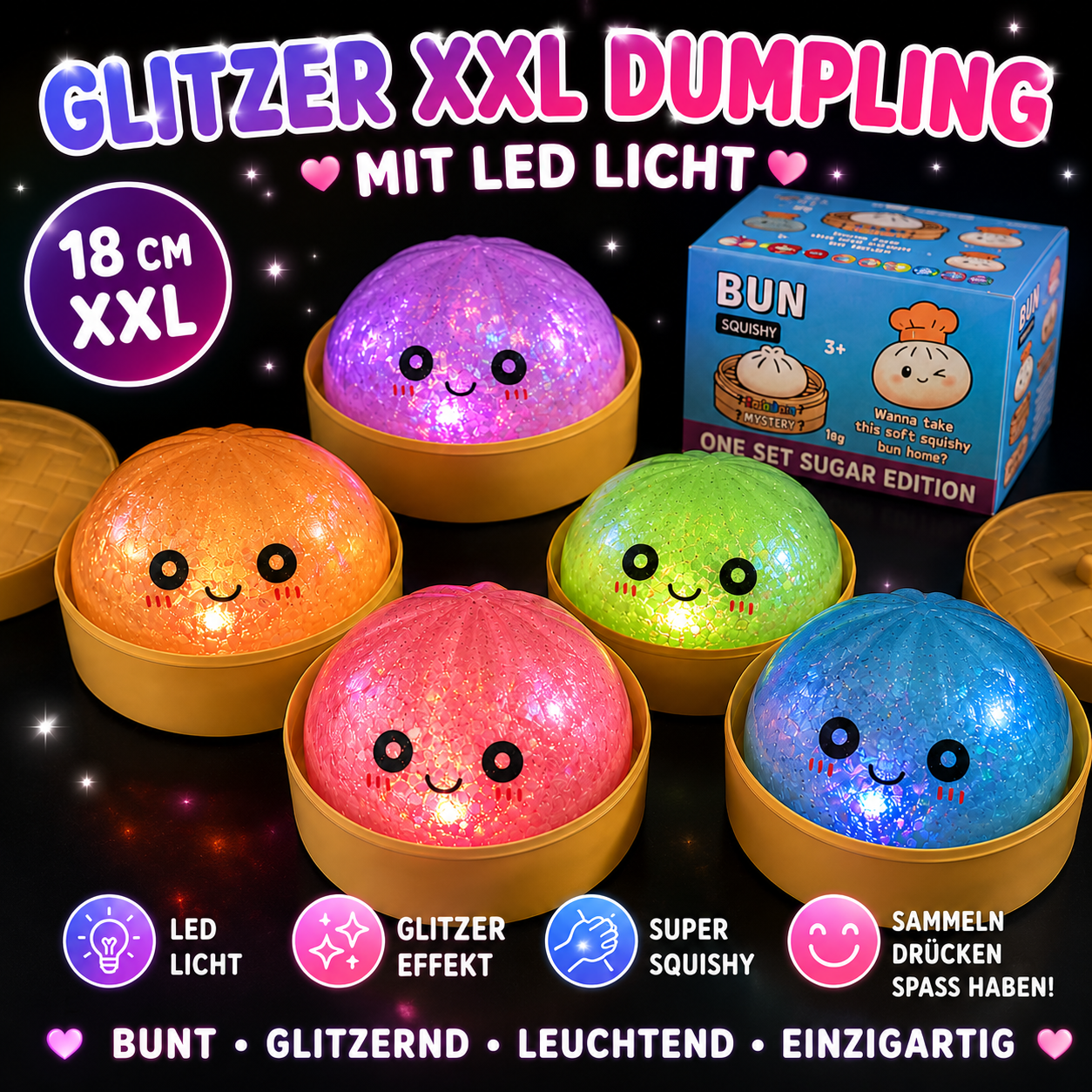 Dumpling Squishy xxl 18cm mit  Led
