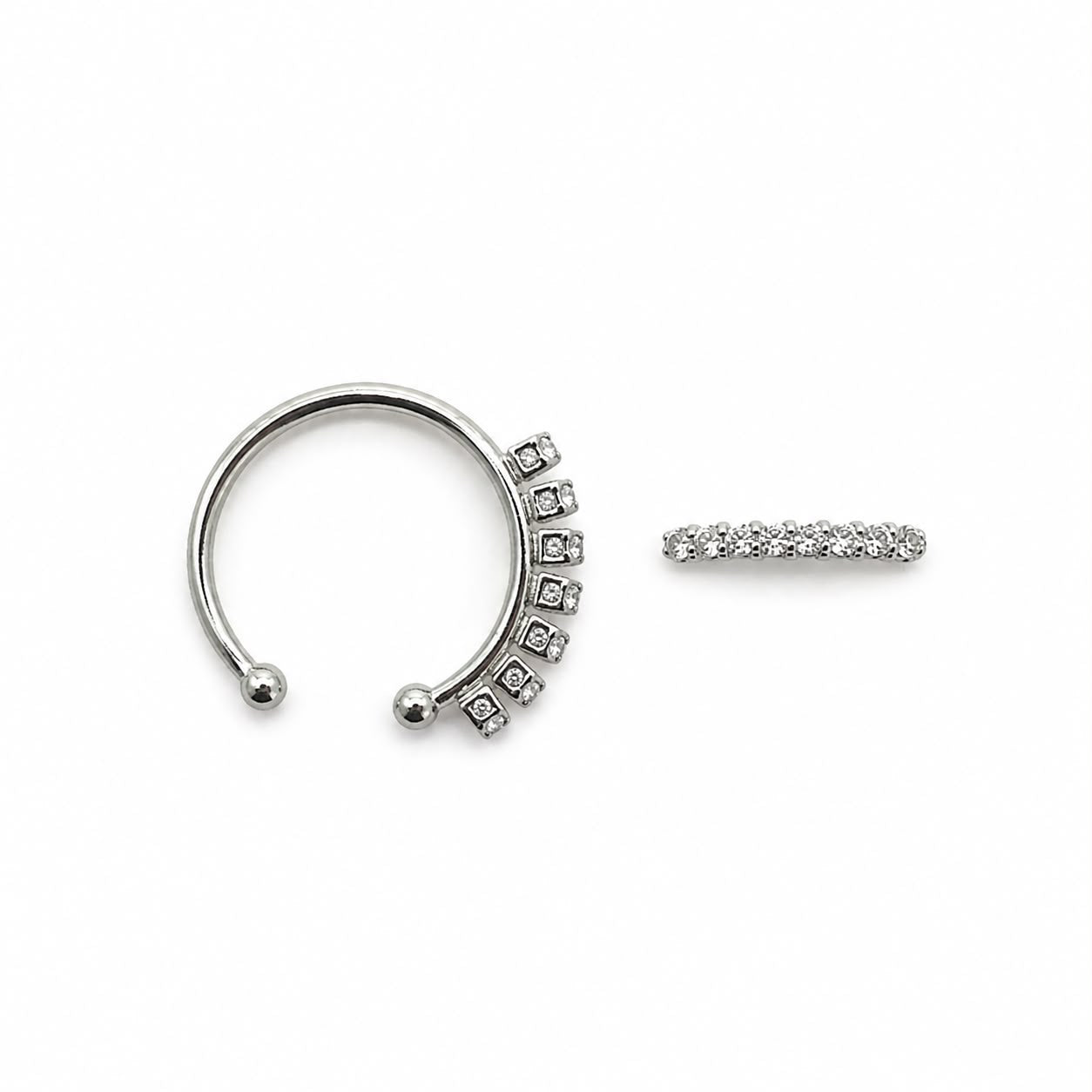 925 Sterling Silber Nasenpiercing mit Zirkonia-Steinen (Nasenpiercing Zirkonia Halbkreis)