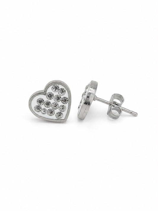 925 Sterling Silber - Herz_Ohrstecker_Weiss - Silber / Weiß