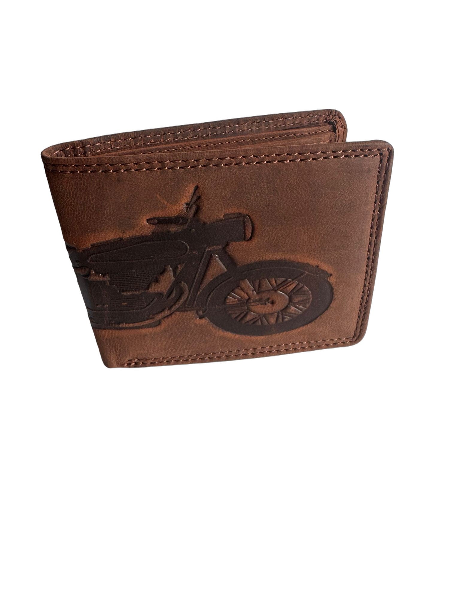 Hochwertige Geldbörse aus Kalbsleder mit Motorrad-Motiv (Unisex Geldbörse 12x10x2) - Braun_Motorrad