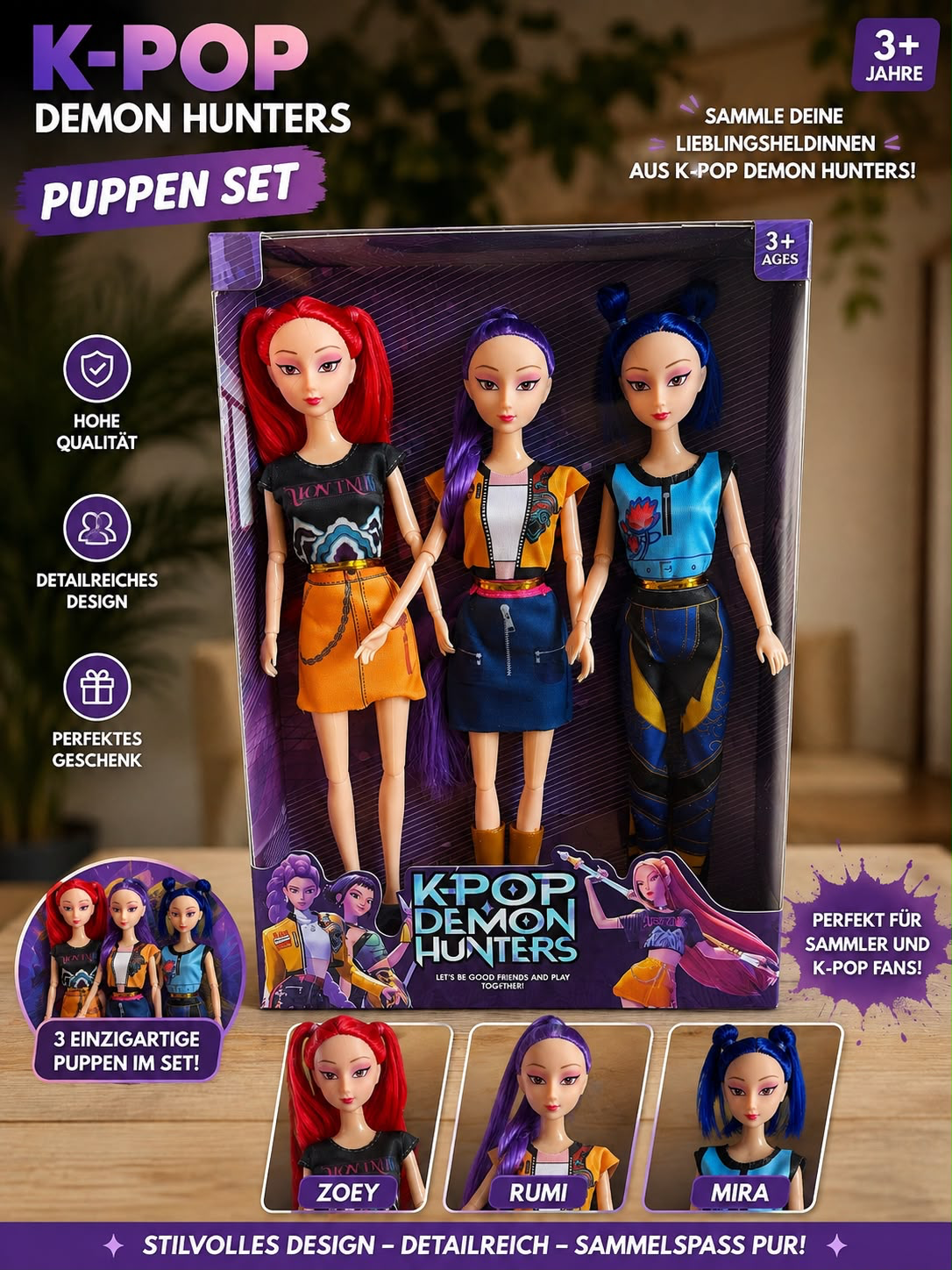 K-POP Demon Hunters – 3er Puppen-Set (K POP Demon Hunters 3er Puppen Set) - Standard