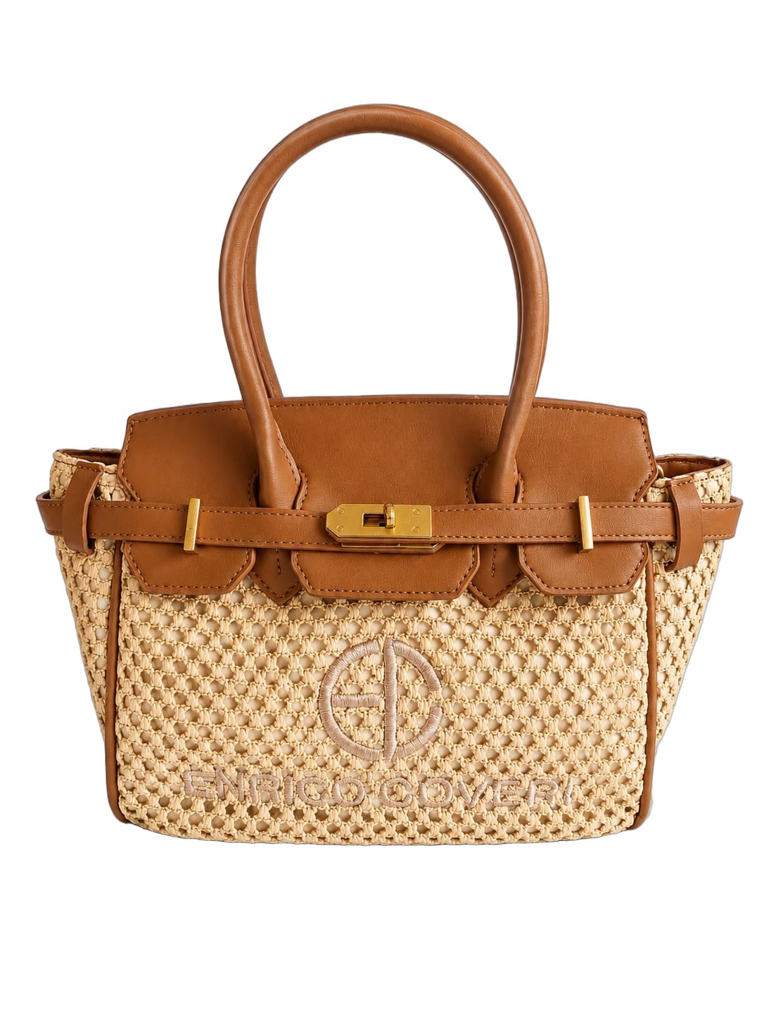 Elegante Damen Henkeltasche von Enrico Coveri (26x23) - Beige_Braun