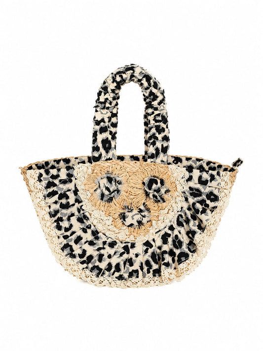 Kassandra & Co - Korbtasche_50x30_Leopard_Schwarz_Weiss - Leopard Schwarz-Weiß