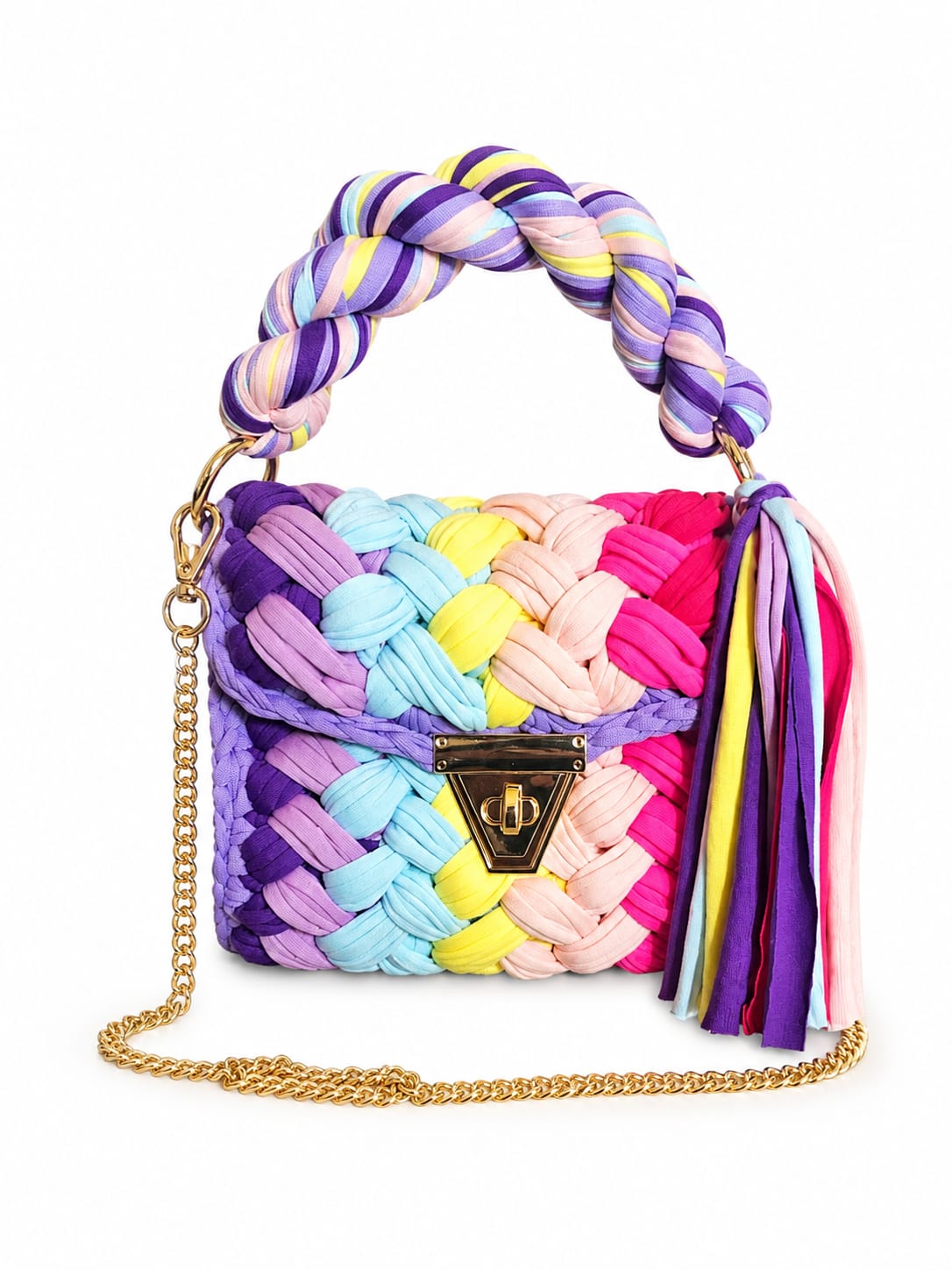Geflochtene Damen Handtasche von Pelleteria Beta (20x16) - Mehrfarbig_Lila_Pink