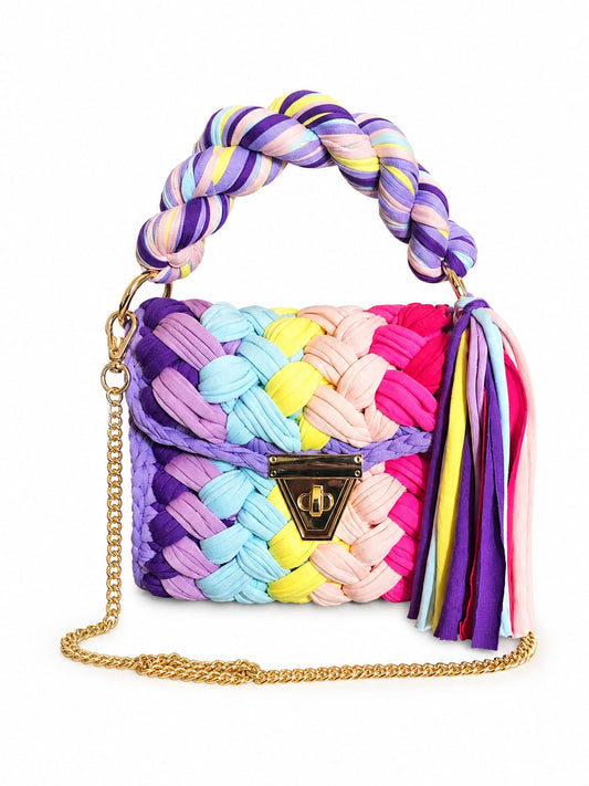 Geflochtene Damen Handtasche von Pelleteria Beta (20x16) - Mehrfarbig_Lila_Pink