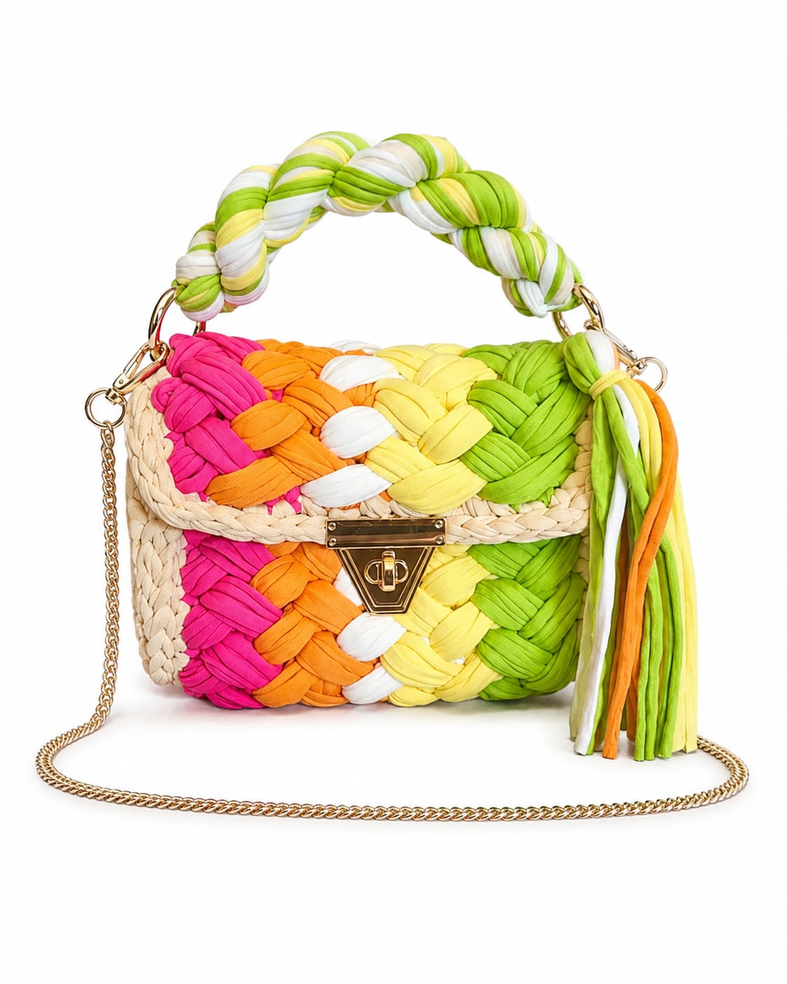 Geflochtene Damen Handtasche von Pelleteria Beta (20x16) - Mehrfarbig_Neon