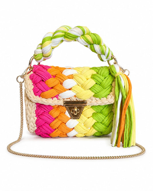 Geflochtene Damen Handtasche von Pelleteria Beta (20x16) - Mehrfarbig_Neon