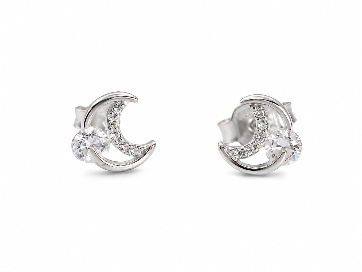 925 Silber Ohrstecker – Mond mit Zirkonia