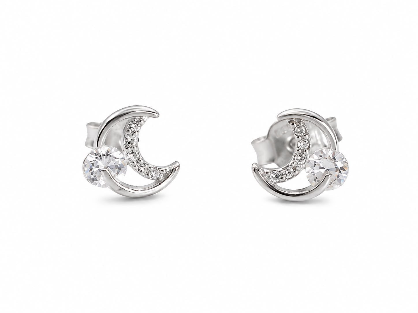 925 Silber Ohrstecker – Mond mit Zirkonia