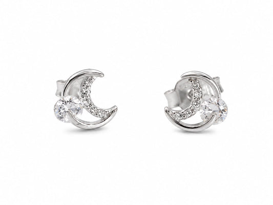 925 Silber Ohrstecker – Mond mit Zirkonia