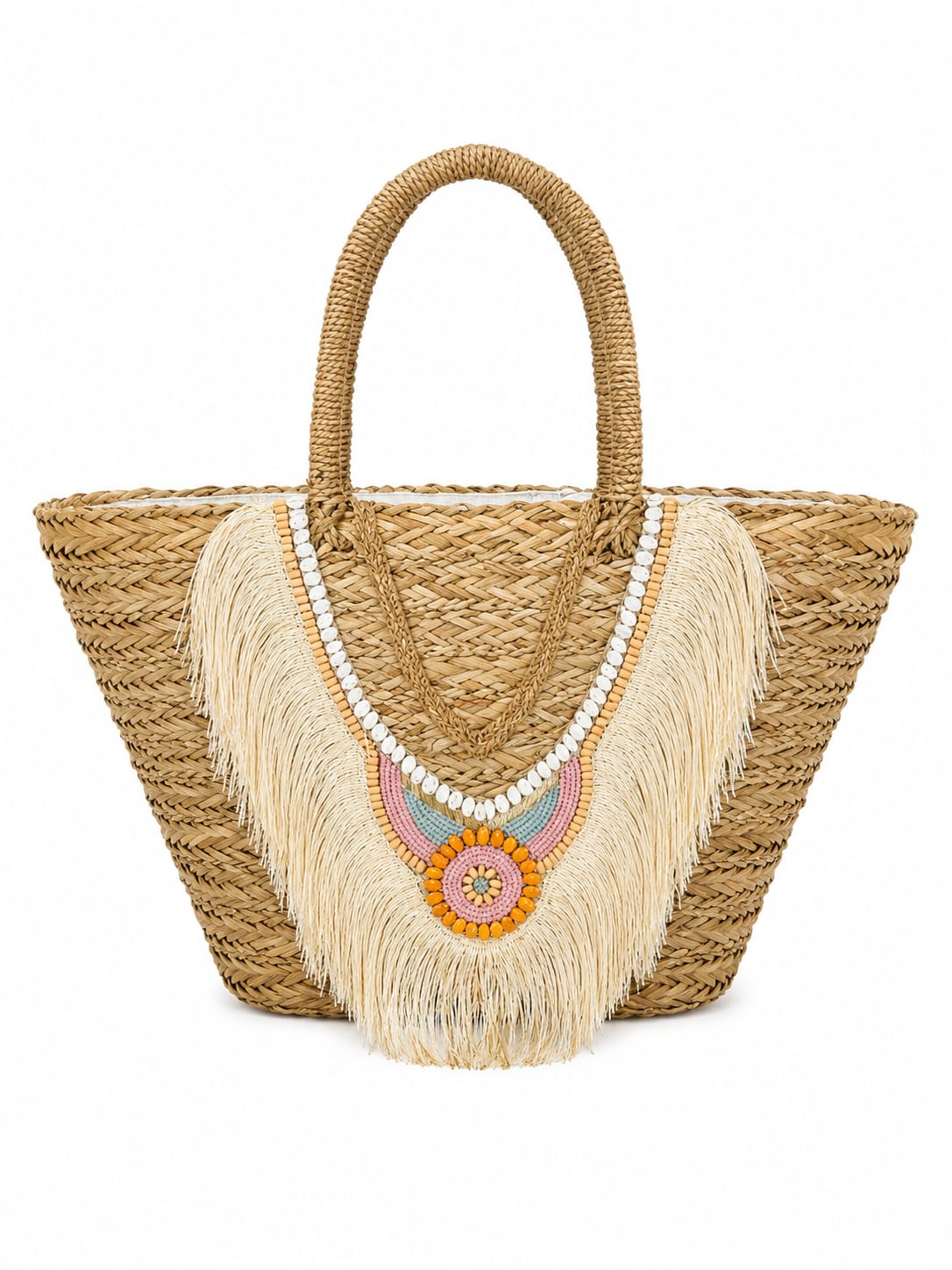Kassandra & Co - Korbtasche_50x30_Ethno_Beige_Pink - Ethno Beige-Pink
