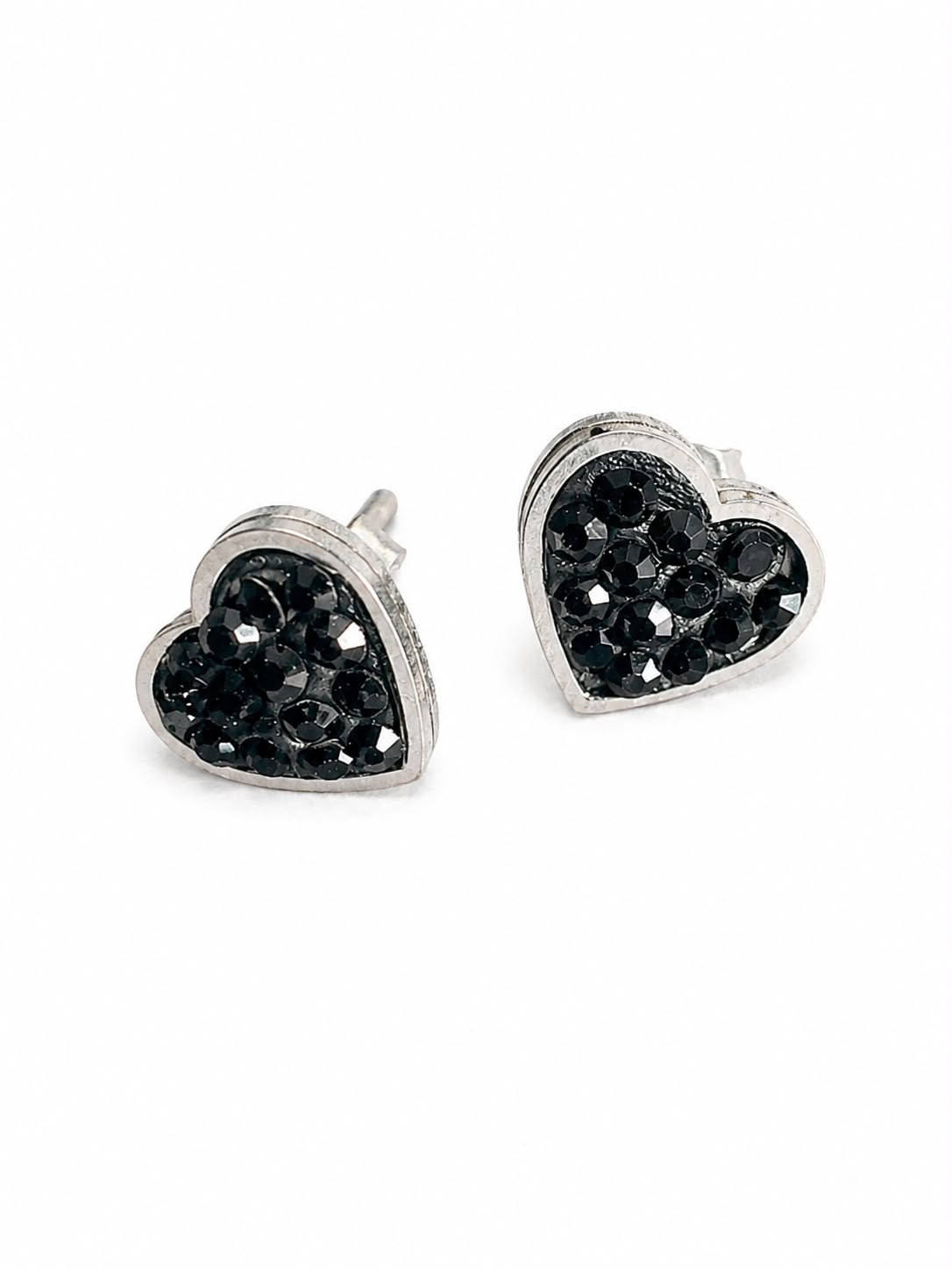 925 Sterling Silber - Herz_Ohrstecker_Schwarz - Silber / Schwarz