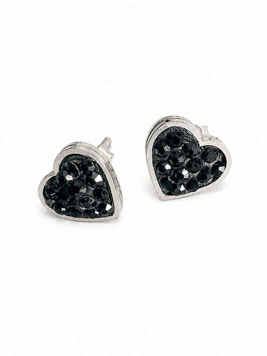 925 Sterling Silber - Herz_Ohrstecker_Schwarz - Silber / Schwarz