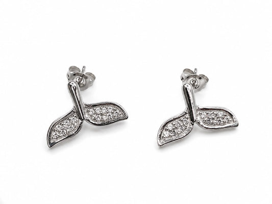 925 Silber Ohrstecker – Fischflossen-Design mit Zirkonia (Fischflossen Ohrstecker)