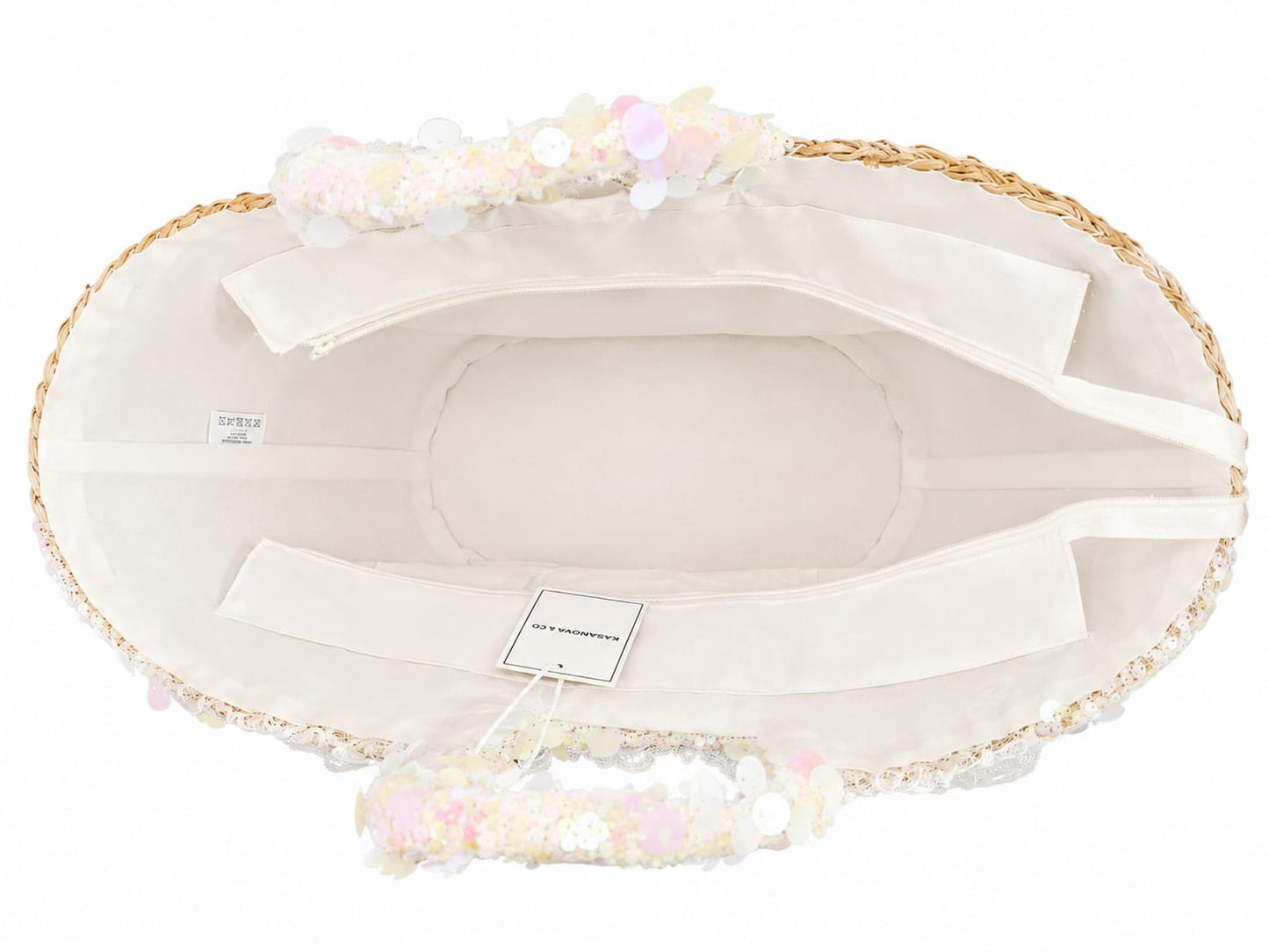 Kassandra & Co - Korbtasche_50x30_Rosa_Weiss_Pailletten - Rosa-Weiß Pailletten