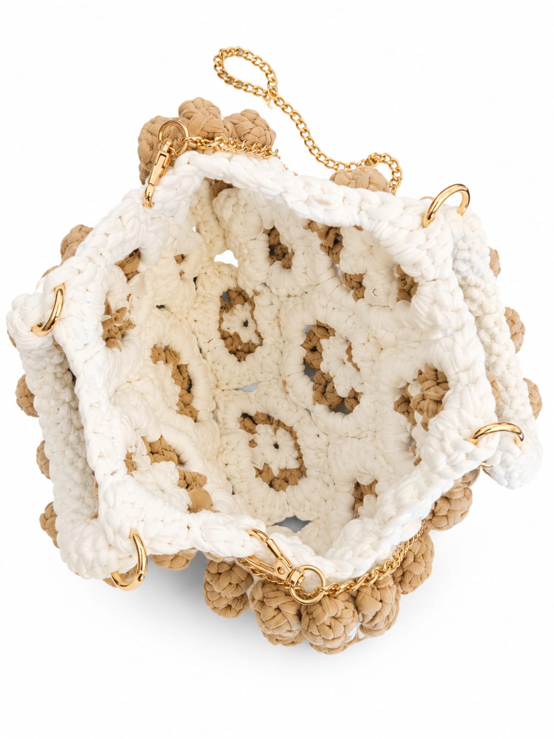 Elegante Häkel-Blumenschultertasche (Handarbeit) (30x20) - Weiss_Beige