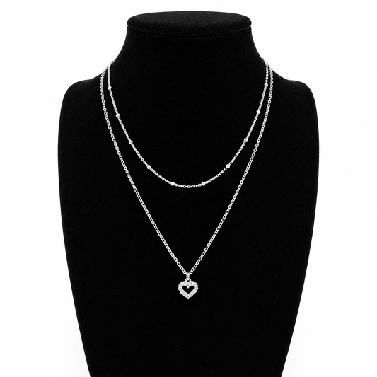 925er Sterling Silber Layering-Halskette mit Herz-Anhänger