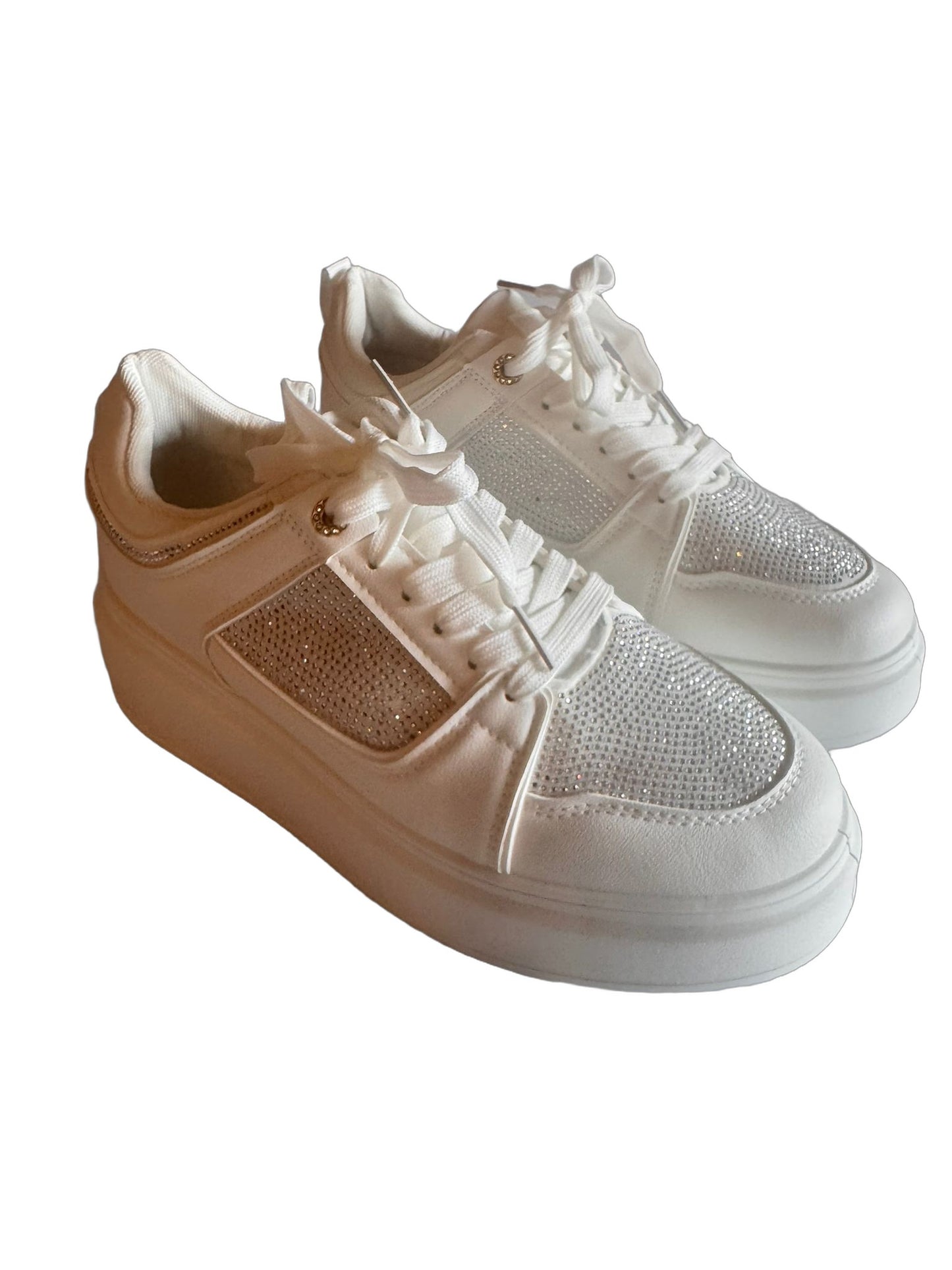 Damen Plateau-Sneaker in Weiß mit Strasssteinen