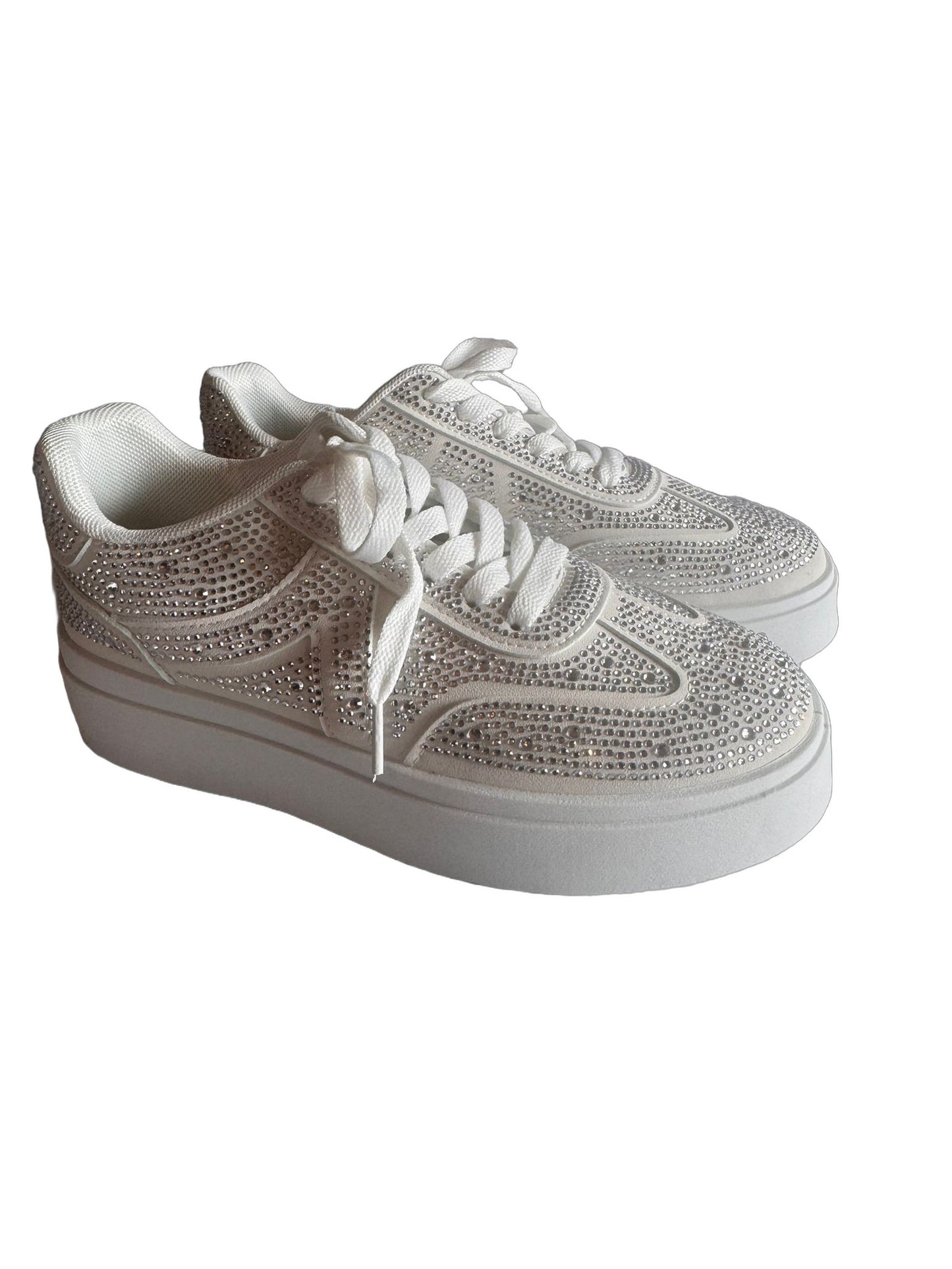 Damen Plateau-Sneaker in Weiß mit Strass