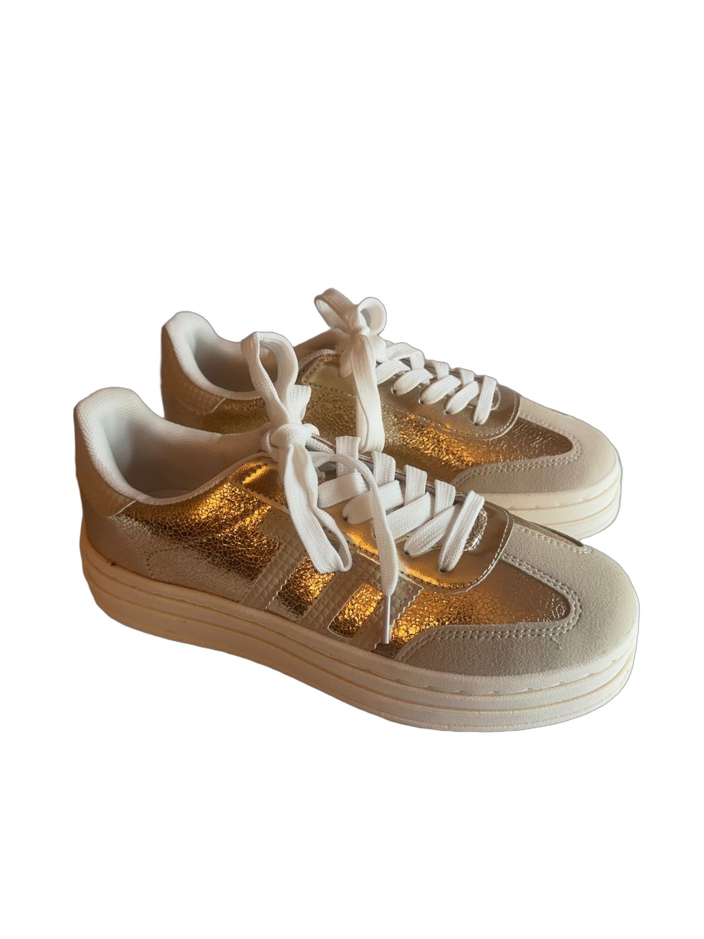 Damen Plateau-Sneaker in Beige-Gold