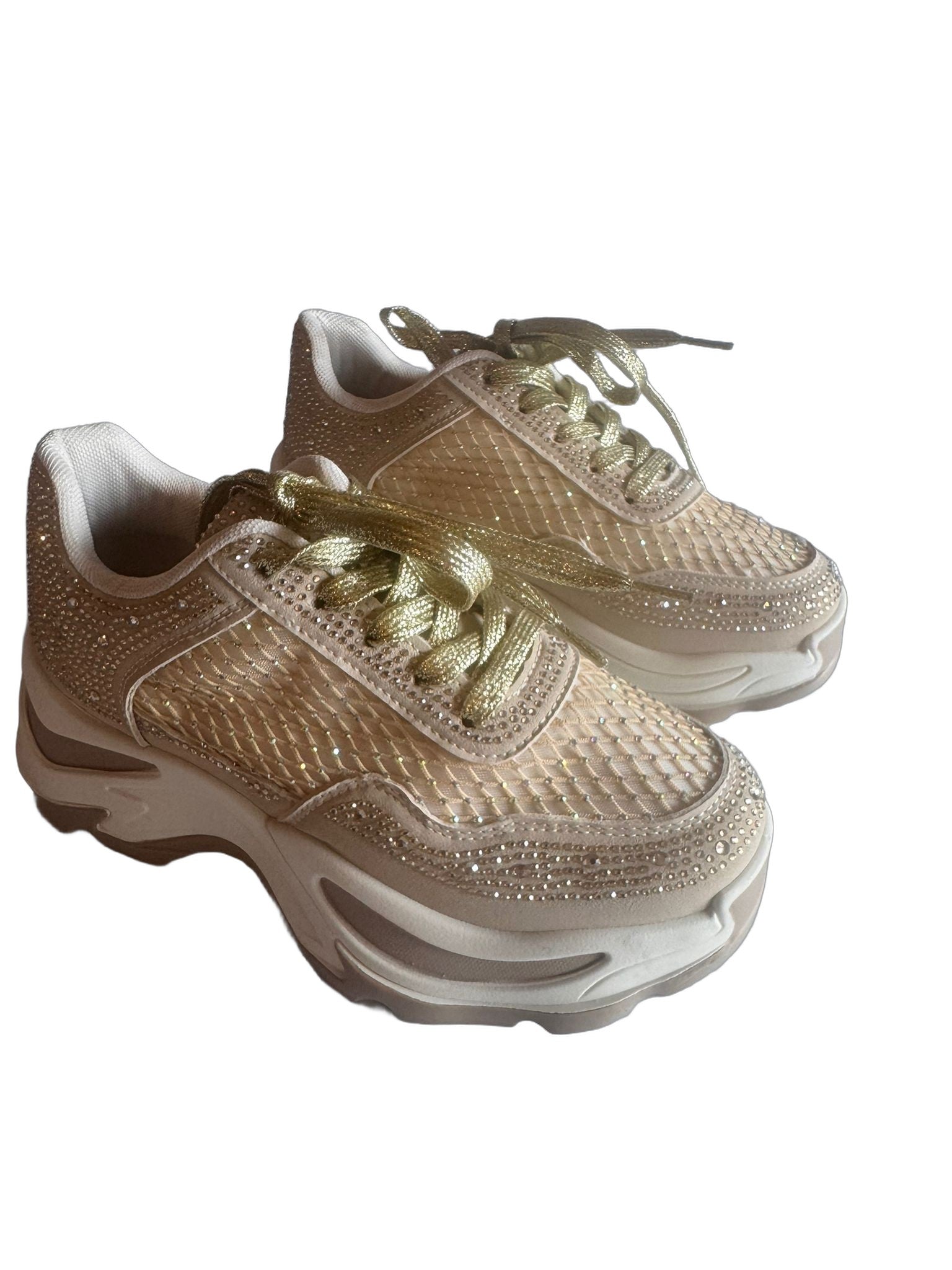 Damen Glitzer-Sneaker in Beige mit Strass