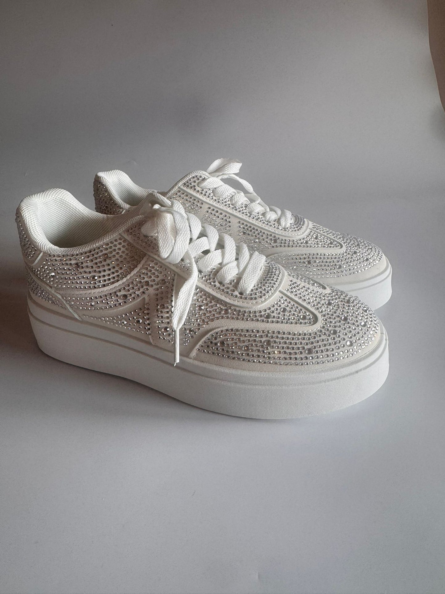 Damen Plateau-Sneaker in Weiß mit Strass