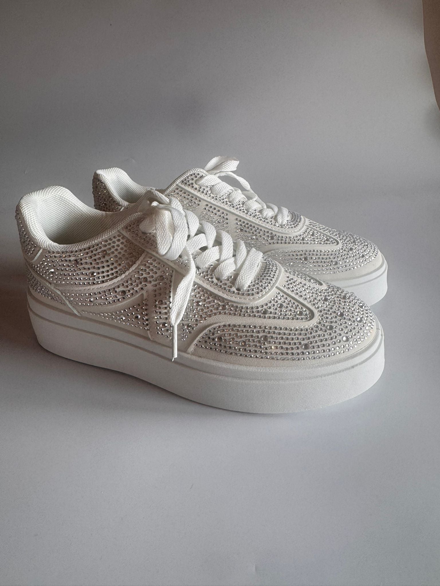 Damen Plateau-Sneaker in Weiß mit Strass