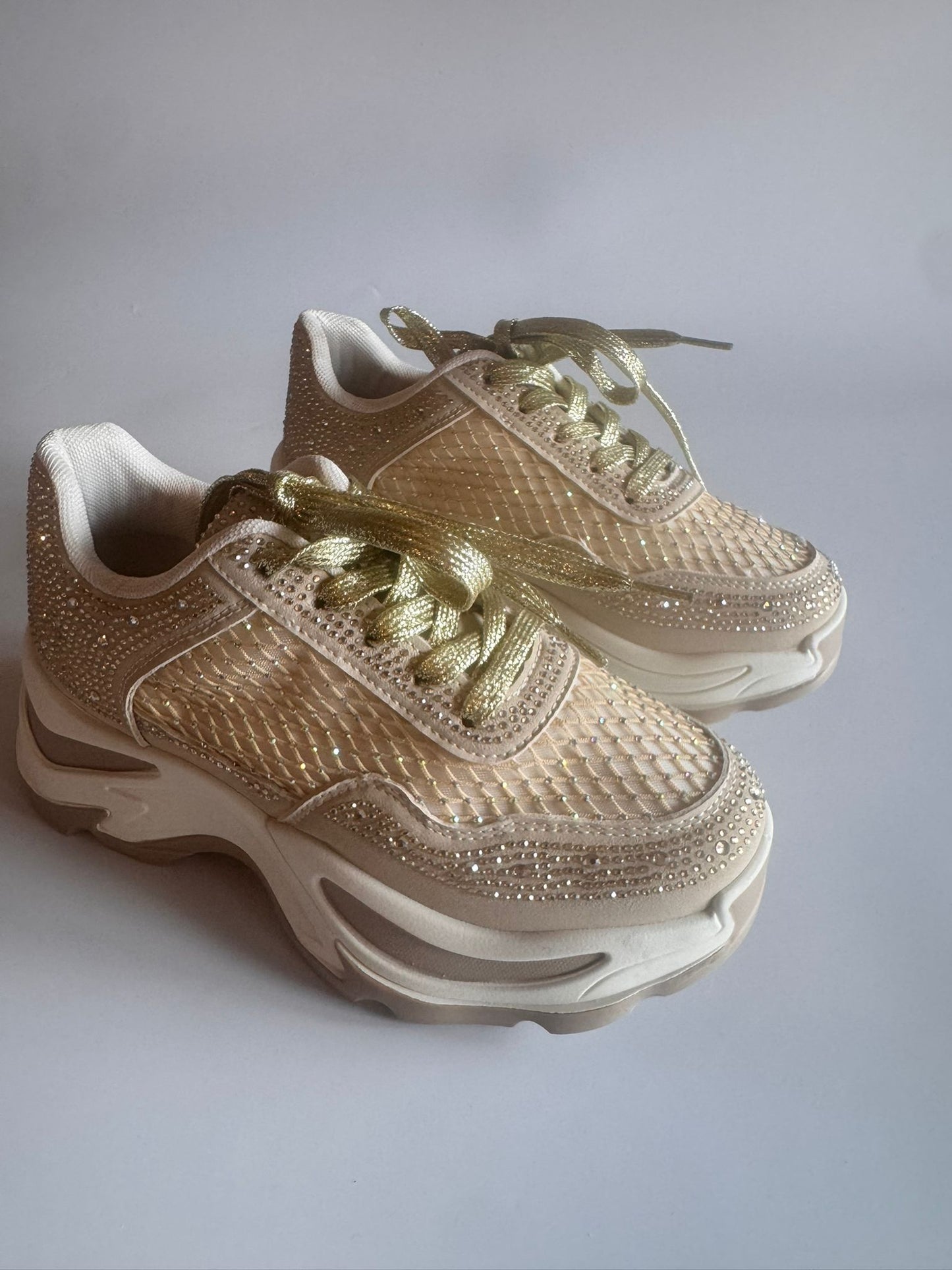 Damen Glitzer-Sneaker in Beige mit Strass
