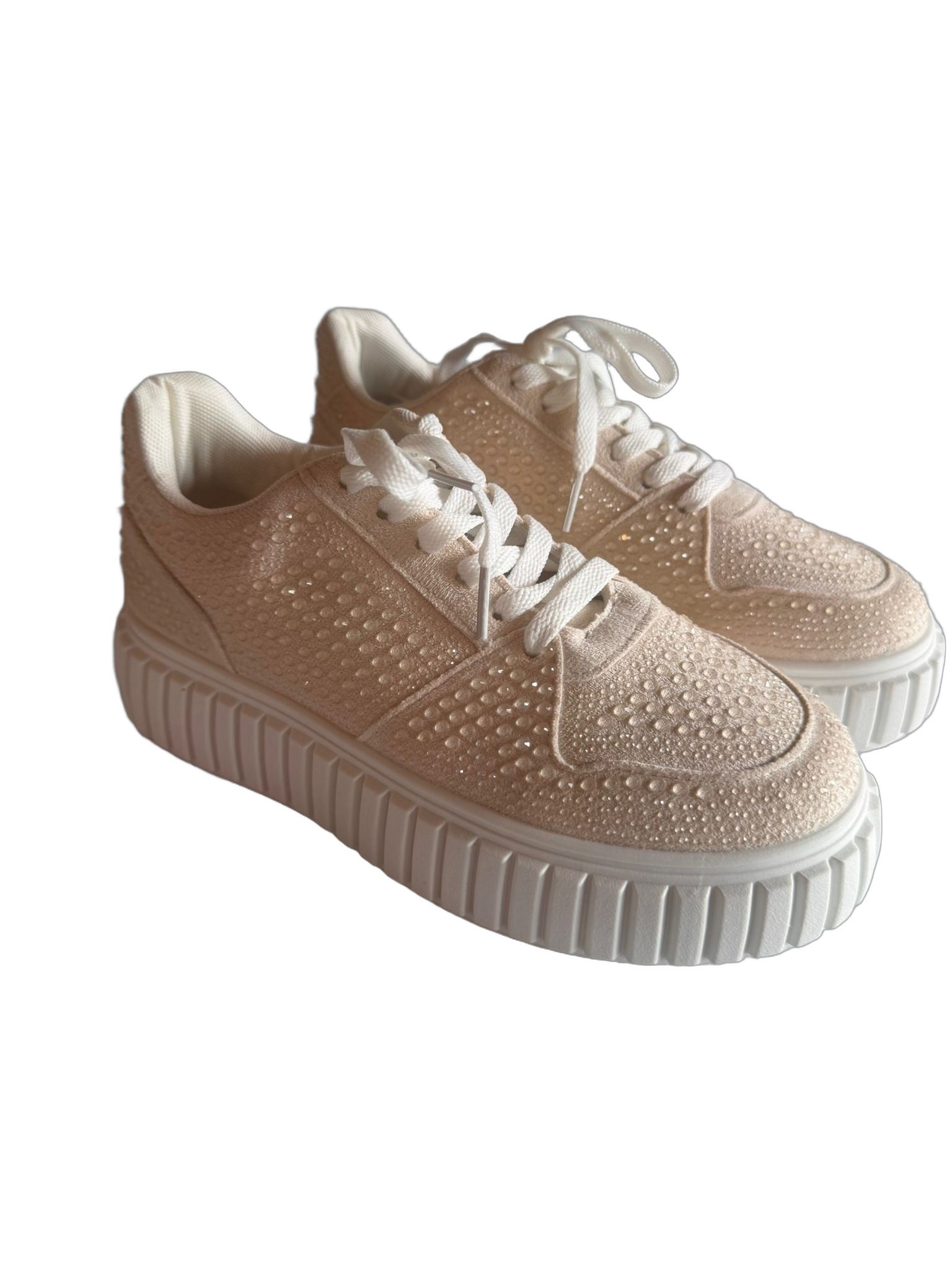 Damen Plateau-Sneaker in Beige mit Strass