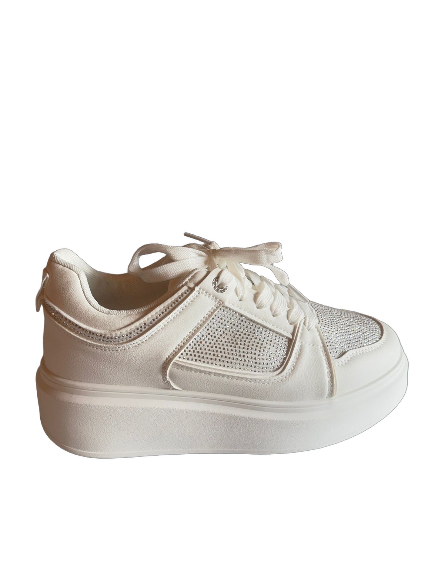 Damen Plateau-Sneaker in Weiß mit Strasssteinen