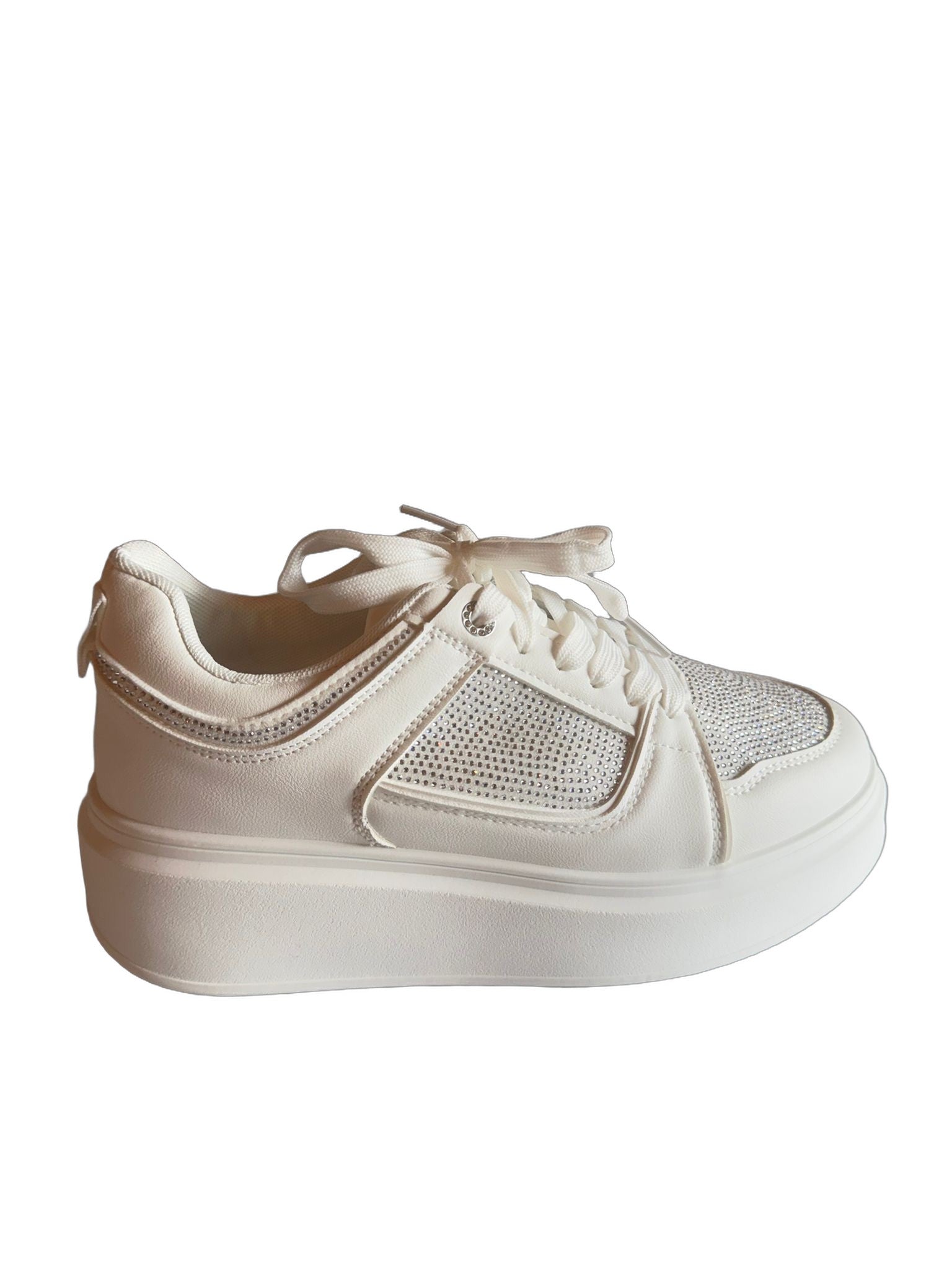 Damen Plateau-Sneaker in Weiß mit Strasssteinen