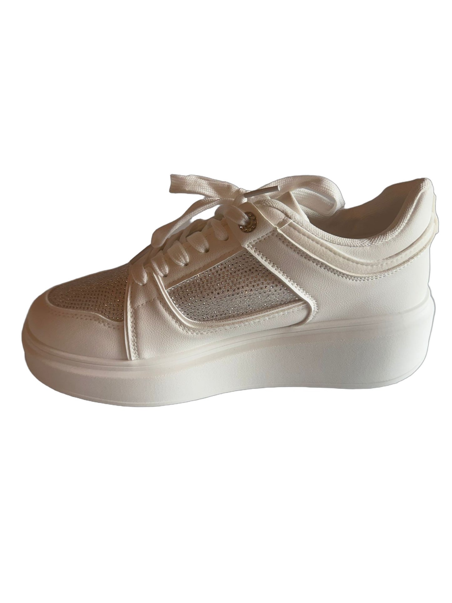 Damen Plateau-Sneaker in Weiß mit Strasssteinen