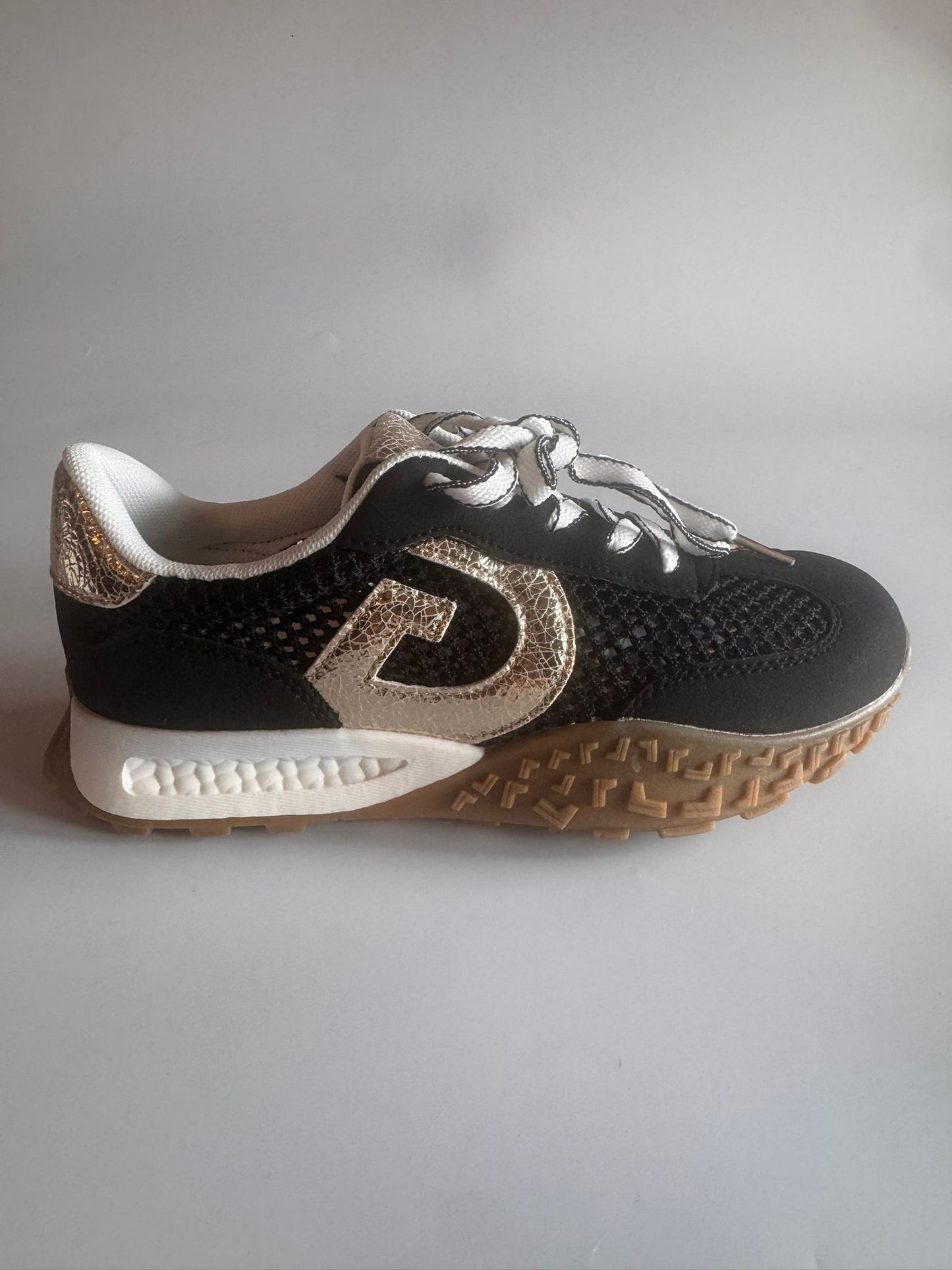 Damen Retro-Sneaker in Schwarz-Gold