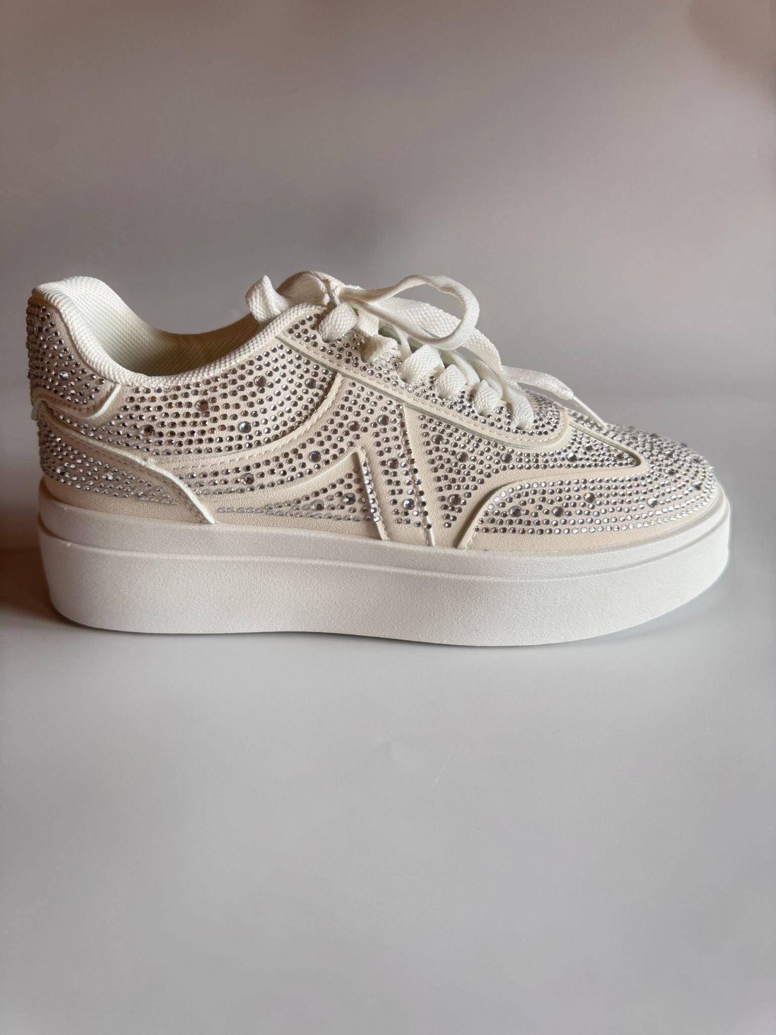 Damen Plateau-Sneaker in Weiß mit Strass