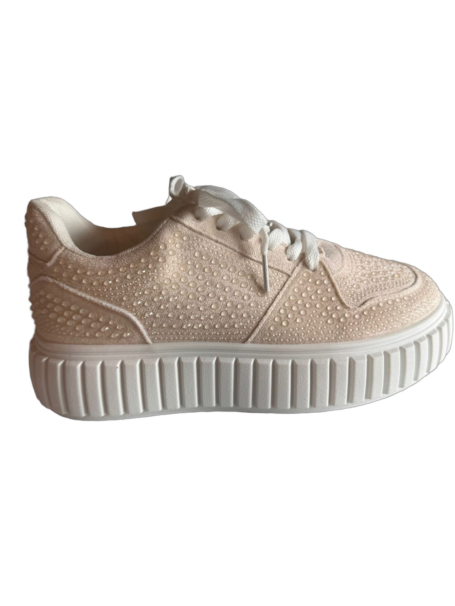 Damen Plateau-Sneaker in Beige mit Strass