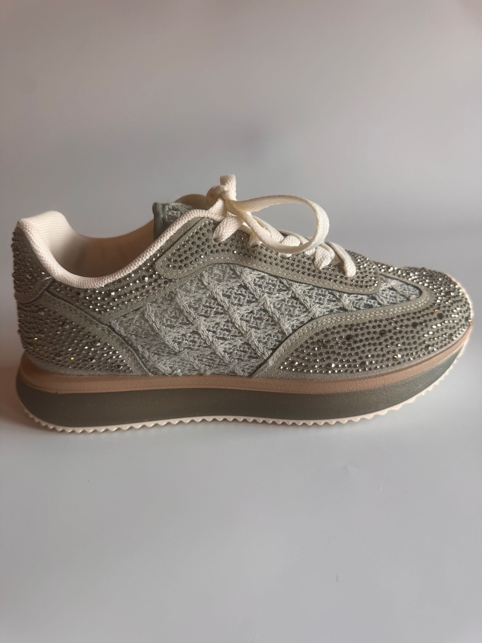 Damen Retro-Sneaker mit Strass in Grün