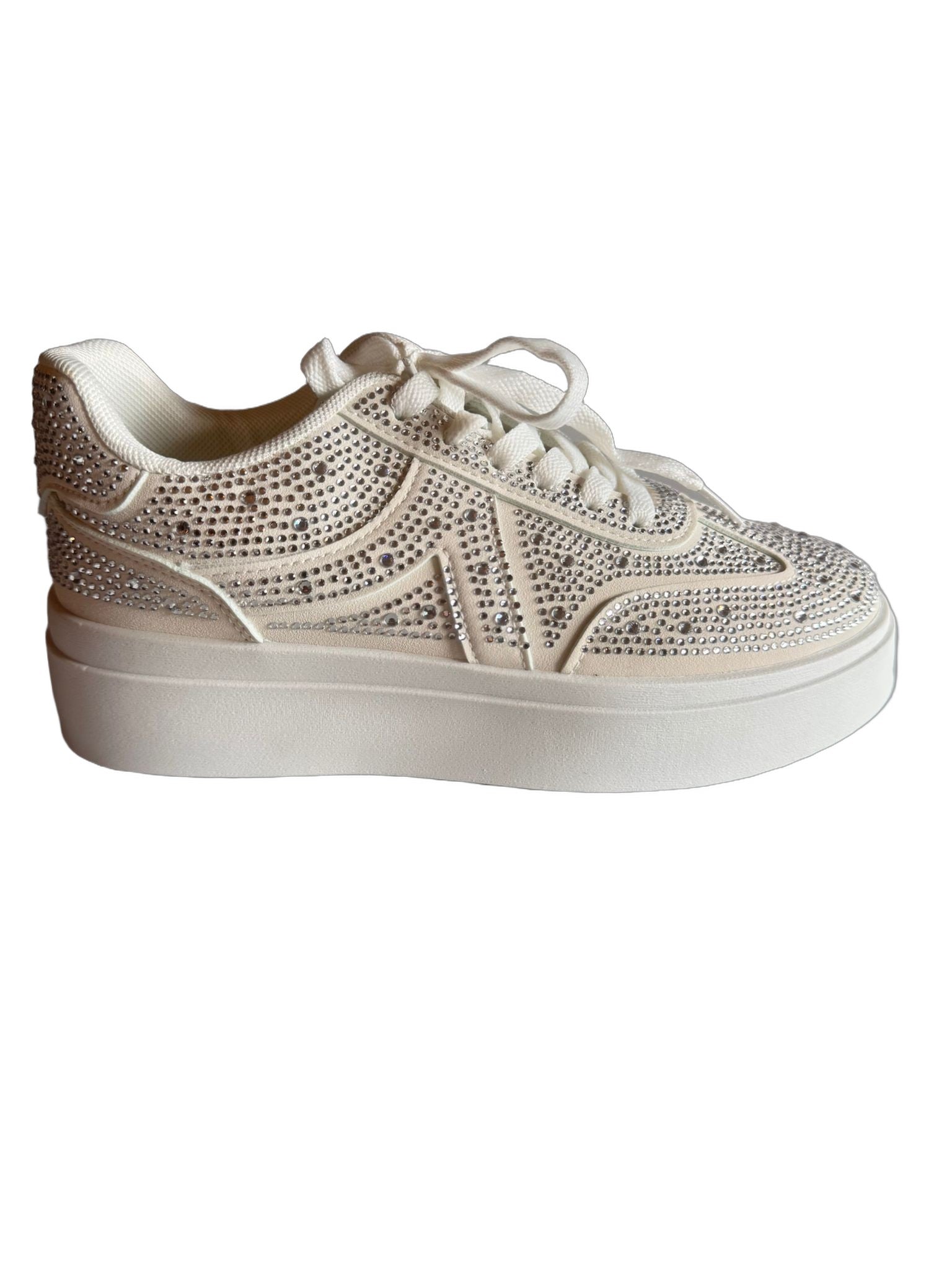 Damen Plateau-Sneaker in Weiß mit Strass