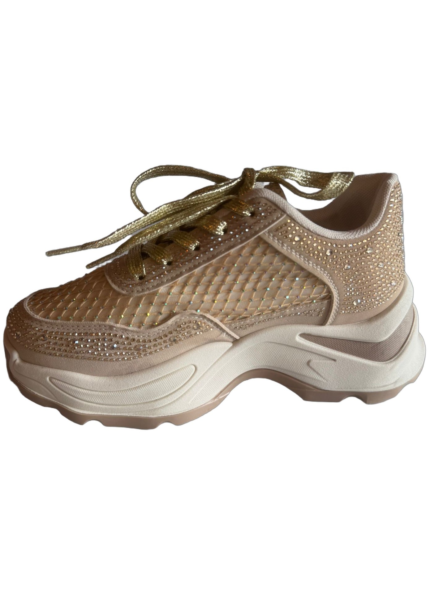 Damen Glitzer-Sneaker in Beige mit Strass